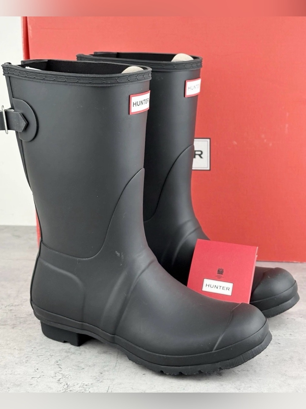 Hunter Women's Black Original Short Back Adjustable Rain Boots Size 10 New